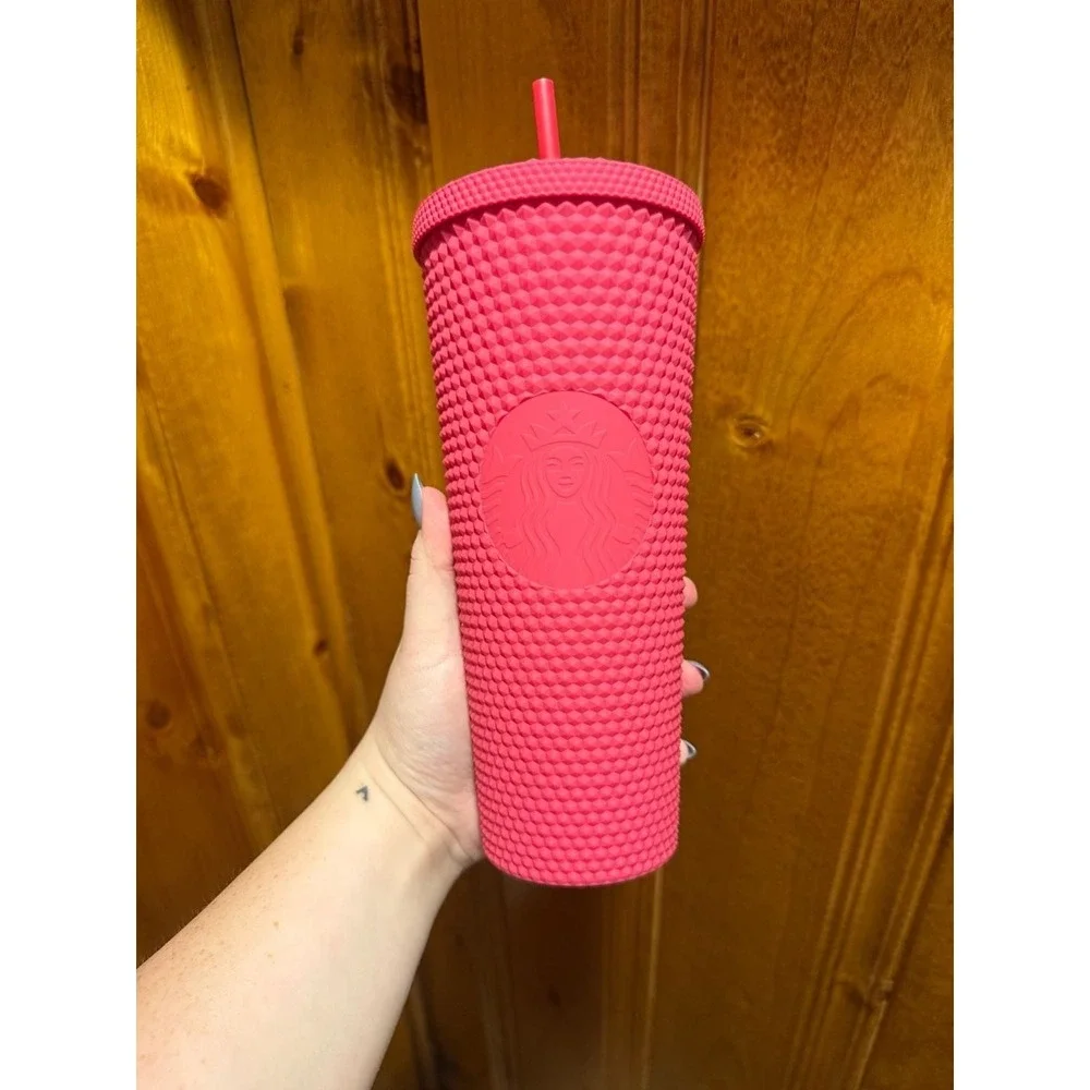 Starbucks Ruby Pink Matte Studded Venti 24oz Cold Cup Tumbler Rare